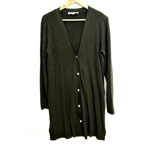 Ann Taylor LOFT Cardigan Sweater Women's XL Olive Green Button Up Long Line